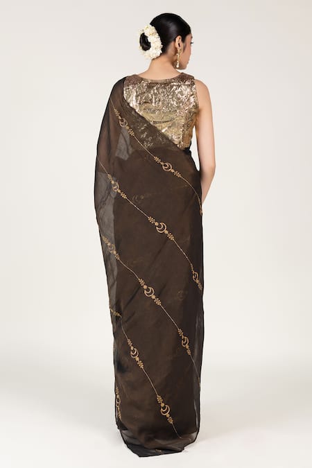 Nirjara Black Chaand Embroidered Saree Set 