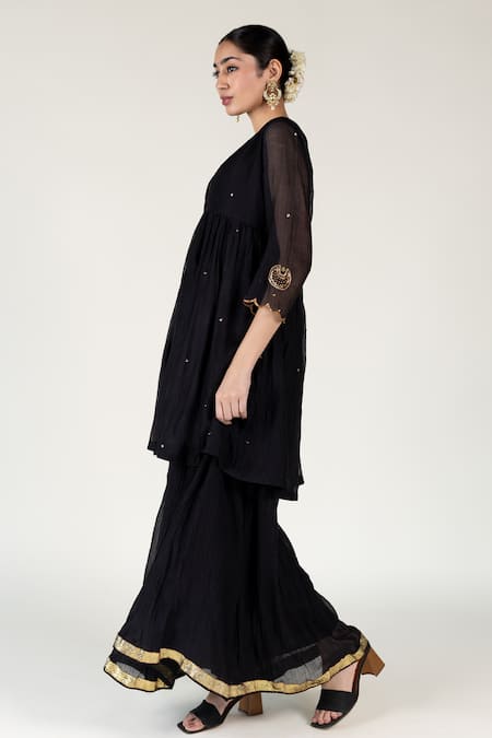 Nirjara Black Silk, , Cotton, Zardozi Embroidered Peplum Kurta Set Online at Aza Fashions Nirjara_Black Silk, , Cotton, Zardozi Embroidered Peplum Kurta Set _Online_at_Aza_Fashions