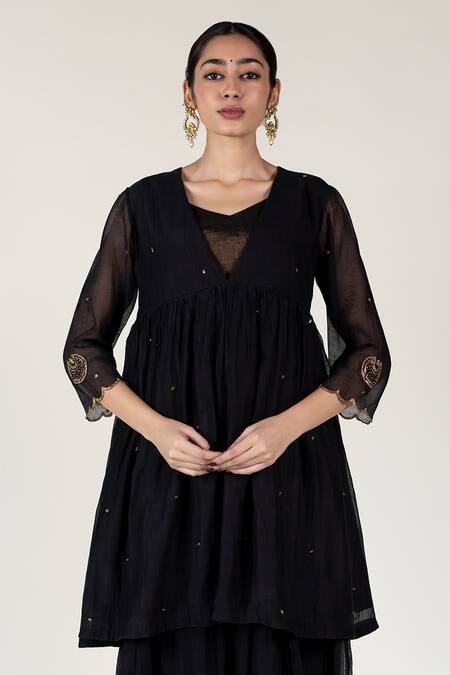 Buy Nirjara Black Silk, , Cotton, Zardozi Embroidered Peplum Kurta Set Online at Aza Fashions Buy_Nirjara_Black Silk, , Cotton, Zardozi Embroidered Peplum Kurta Set _Online_at_Aza_Fashions