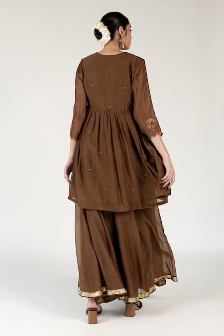 Nirjara Chaand Embroidered Peplum Kurta Sharara Set 