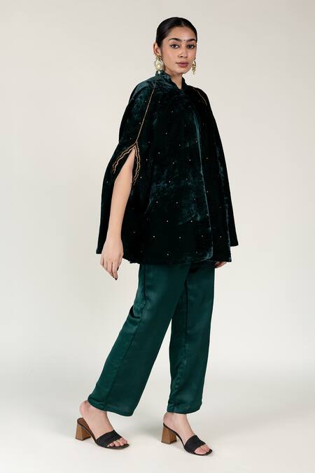 Buy_Nirjara_Green Emerald Aari Embroidered Cape _Online_at_Aza_Fashions