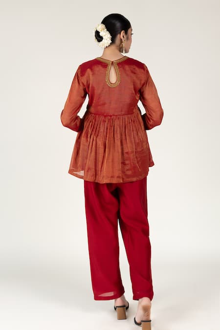 Nirjara Marodi Embroidered Peplum Top & Pant Set 