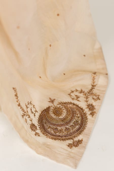 Shop_Nirjara_Ivory Tissue, Silk, Cotton, Lace Embroidery, Zari, Sequins Chaand Saree Set _Online_at_Aza_Fashions