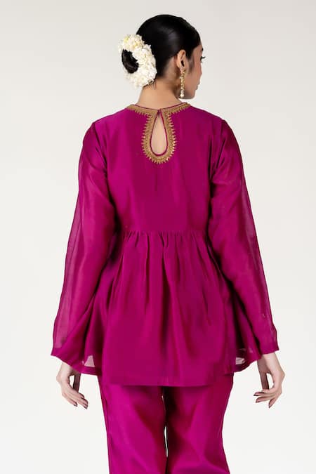 Nirjara Marodi Embroidered Pink Peplum Top & Pant Set 