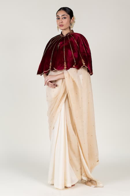 Nirjara Maroon Anaar Motif Embroidered Cape Online at Aza Fashions Nirjara_Maroon Anaar Motif Embroidered Cape _Online_at_Aza_Fashions