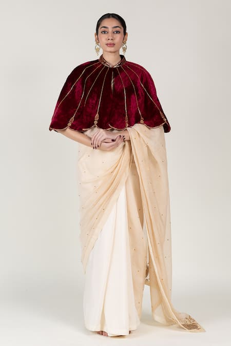 Buy Nirjara Maroon Anaar Motif Embroidered Cape Online at Aza Fashions Buy_Nirjara_Maroon Anaar Motif Embroidered Cape _Online_at_Aza_Fashions