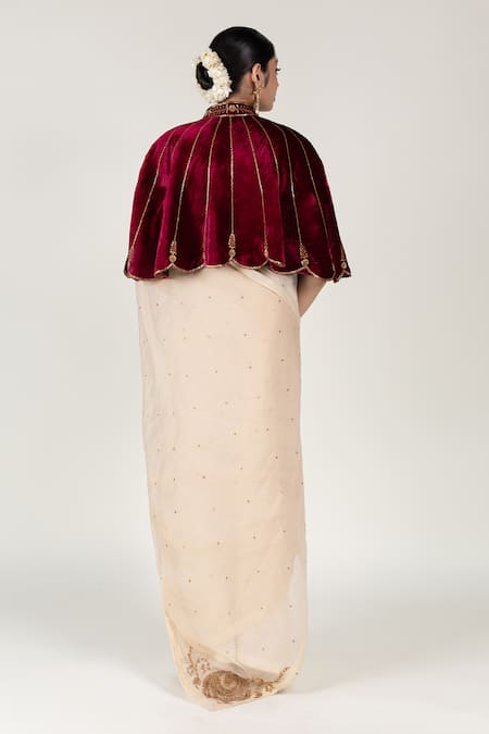 Nirjara Maroon Anaar Motif Embroidered Cape 