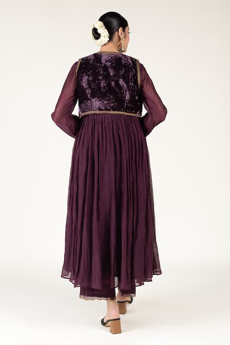 Nirjara Plum Aari Embroidered Short Koti 