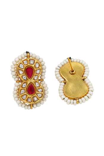 Sangeeta Boochra Pink Stones, Zari Kundan Embellished Earrings Online at Aza Fashions Sangeeta Boochra_Pink Stones, Zari Kundan Embellished Earrings _Online_at_Aza_Fashions