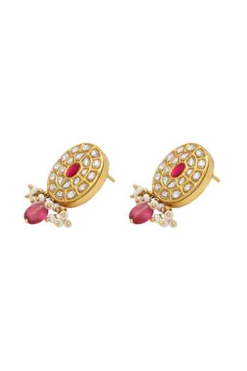 Sangeeta Boochra Pink Stones, Zari Grace Kundan Drop Earrings Online at Aza Fashions Sangeeta Boochra_Pink Stones, Zari Grace Kundan Drop Earrings _Online_at_Aza_Fashions