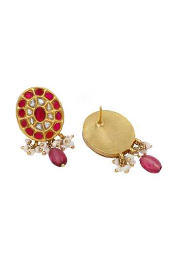Sangeeta Boochra Pink Stones Kundan Embellished Earrings Online at Aza Fashions Sangeeta Boochra_Pink Stones Kundan Embellished Earrings _Online_at_Aza_Fashions