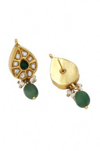 Sangeeta Boochra Green Stones, Zari Kundan Drop Earrings Online at Aza Fashions Sangeeta Boochra_Green Stones, Zari Kundan Drop Earrings _Online_at_Aza_Fashions