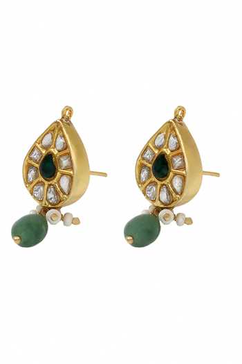 Buy Sangeeta Boochra Green Stones, Zari Kundan Drop Earrings Online at Aza Fashions Buy_Sangeeta Boochra_Green Stones, Zari Kundan Drop Earrings _Online_at_Aza_Fashions