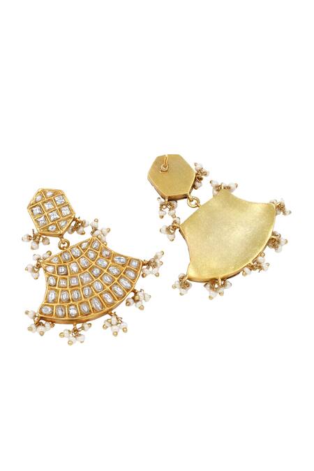 Sangeeta Boochra Gold Plated Beads, Zari Kundan Beaded Dangler Earrings Online at Aza Fashions Sangeeta Boochra_Gold Plated Beads, Zari Kundan Beaded Dangler Earrings _Online_at_Aza_Fashions
