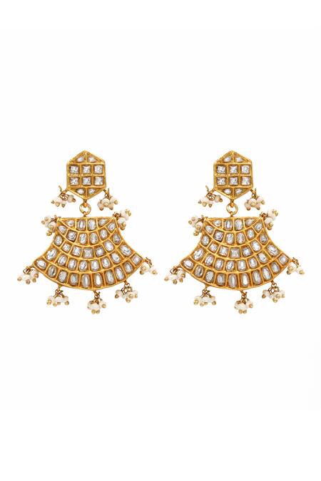 Buy Sangeeta Boochra Gold Plated Beads, Zari Kundan Beaded Dangler Earrings Online at Aza Fashions Buy_Sangeeta Boochra_Gold Plated Beads, Zari Kundan Beaded Dangler Earrings _Online_at_Aza_Fashions