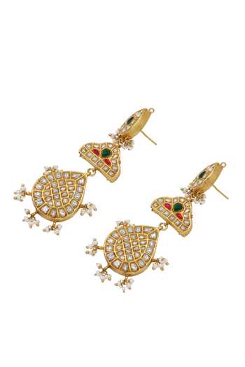Buy Sangeeta Boochra Green Stones, Zari Kundan Dangler Earrings Online at Aza Fashions Buy_Sangeeta Boochra_Green Stones, Zari Kundan Dangler Earrings _Online_at_Aza_Fashions