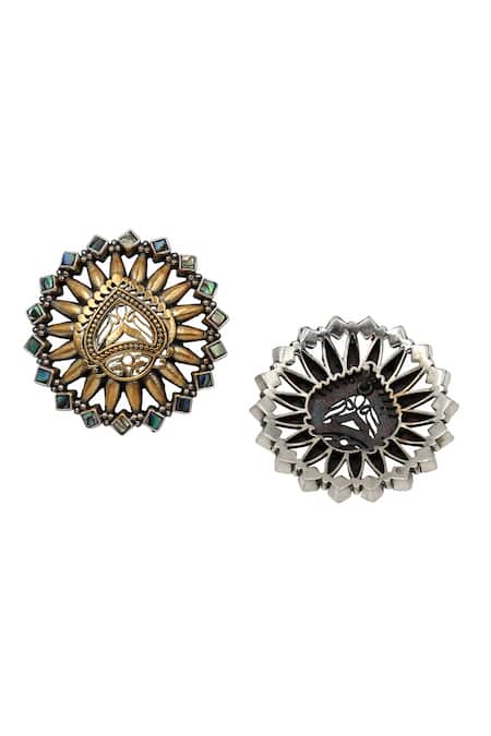 Shop_Sangeeta Boochra_Multi Color Zari Gold Tone Kundan Stud Earrings _Online_at_Aza_Fashions