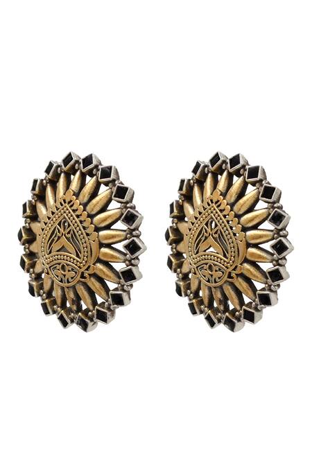 Sangeeta Boochra_Black Studs Kundan Embellished Earrings _Online_at_Aza_Fashions