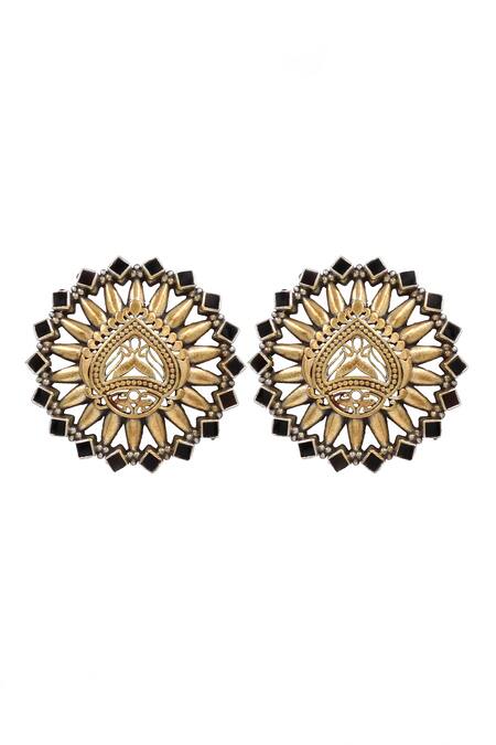 Buy_Sangeeta Boochra_Black Studs Kundan Embellished Earrings _Online_at_Aza_Fashions
