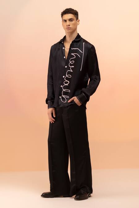 Therealb Black Viscose Scribble Print Shirt Online at Aza Fashions Therealb_Black Viscose Scribble Print Shirt _Online_at_Aza_Fashions