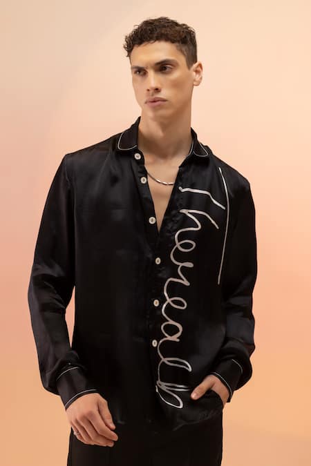 Shop Therealb Black Viscose Scribble Print Shirt Online at Aza Fashions Shop_Therealb_Black Viscose Scribble Print Shirt _Online_at_Aza_Fashions