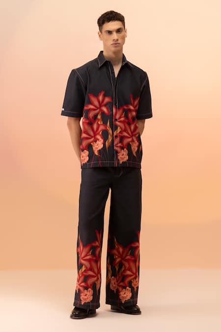 TheRealB Flaming Bloom Print Shirt & Wide Legged Pant 