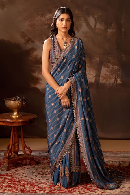 Soup by Sougat Paul Geometric Sequin Embroidered Pre-Stitched Saree 