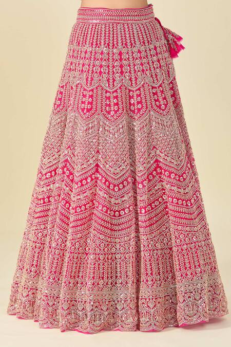 Buy_Azeera_Pink Silk, Chiffon, Georgette Cut Work, Sequins, Cutdana Embroidered Lehenga Set_Online_at_Aza_Fashions