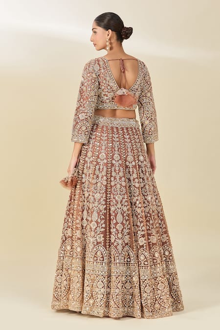 Shop Azeera Rose Gold Net, Chiffon Cut Work, Sequins, Cutdana Embroidered Lehenga Set at Aza Fashions Shop_Azeera_Rose Gold Net, Chiffon Cut Work, Sequins, Cutdana Embroidered Lehenga Set _at_Aza_Fashions