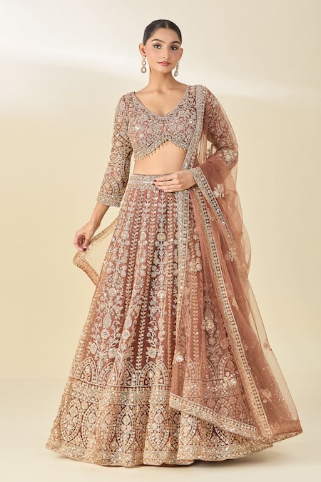 Buy Azeera Rose Gold Net, Chiffon Cut Work, Sequins, Cutdana Embroidered Lehenga Set Online at Aza Fashions Buy_Azeera_Rose Gold Net, Chiffon Cut Work, Sequins, Cutdana Embroidered Lehenga Set _Online_at_Aza_Fashions