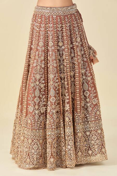 Buy Azeera Rose Gold Net, Chiffon Cut Work, Sequins, Cutdana Embroidered Lehenga Set Buy_Azeera_Rose Gold Net, Chiffon Cut Work, Sequins, Cutdana Embroidered Lehenga Set