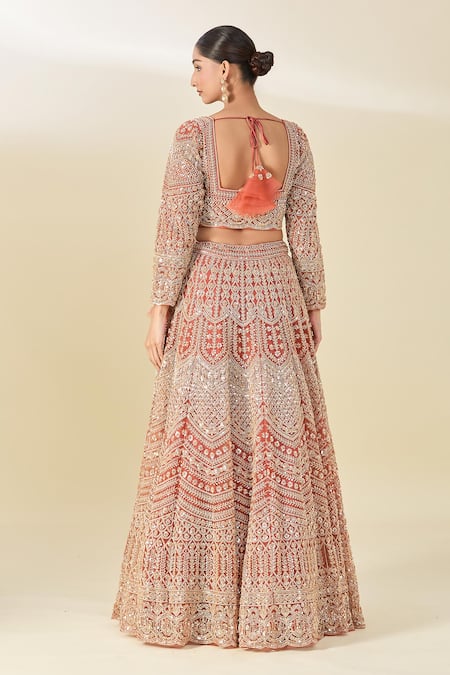 Shop_Azeera_Orange Silk, Chiffon Sequins, Tassels, Cut Work Cutdana Embroidered Lehenga Set _at_Aza_Fashions