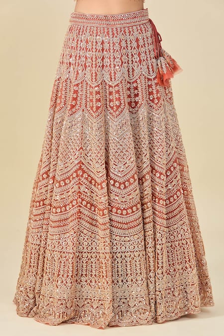 Buy_Azeera_Orange Silk, Chiffon Sequins, Tassels, Cut Work Cutdana Embroidered Lehenga Set 