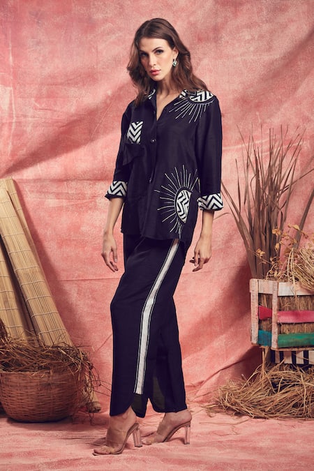 Shagun Nagi The Label Hand Embroidered Black Shirt & Pant Set 
