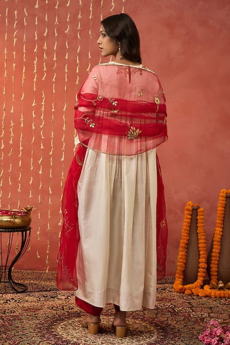 Shop Shivani Bhargava Ivory , Organza, Bloom Embroidered Kurta Set With Dhoti Salwar at Aza Fashions Shop_Shivani Bhargava_Ivory , Organza, Bloom Embroidered Kurta Set With Dhoti Salwar _at_Aza_Fashions