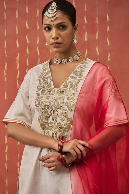 Shivani Bhargava Ivory Silk, Organza Gota Patti, Sequins, Diamonds, Mughal Kurta And Sharara Set Online at Aza Fashions Shivani Bhargava_Ivory Silk, Organza Gota Patti, Sequins, Diamonds, Mughal Kurta And Sharara Set _Online_at_Aza_Fashions