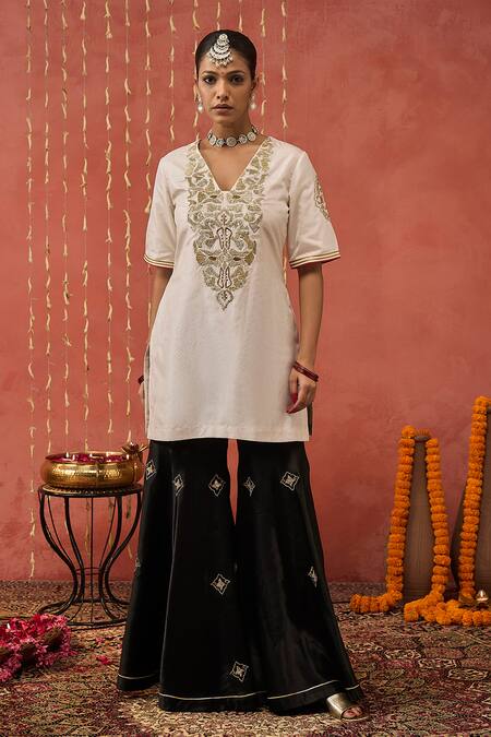 Shivani Bhargava Ivory Silk, Organza Gota Patti, Sequins, Diamonds, Mughal Kurta And Sharara Set at Aza Fashions Shivani Bhargava_Ivory Silk, Organza Gota Patti, Sequins, Diamonds, Mughal Kurta And Sharara Set _at_Aza_Fashions