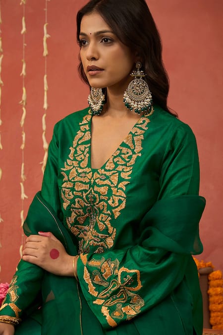 Buy Shivani Bhargava Green Silk, Organza Gota Patti, Sequins, Gul Embroidered Kurta Sharara Set Online at Aza Fashions Buy_Shivani Bhargava_Green Silk, Organza Gota Patti, Sequins, Gul Embroidered Kurta Sharara Set _Online_at_Aza_Fashions