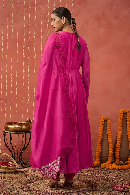 Shop Shivani Bhargava Pink Chanderi, Cotton Embroidery, Gota Patti, Sequins, Floral Anarkali Set at Aza Fashions Shop_Shivani Bhargava_Pink Chanderi, Cotton Embroidery, Gota Patti, Sequins, Floral Anarkali Set _at_Aza_Fashions