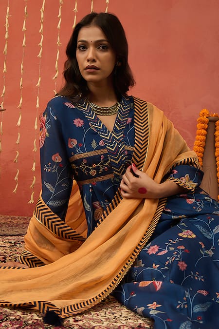 Buy Shivani Bhargava Blue Chanderi, Cotton, Silk Diamonds, Sequins V-neck Embroidered Anarkali Set Online at Aza Fashions Buy_Shivani Bhargava_Blue Chanderi, Cotton, Silk Diamonds, Sequins V-neck Embroidered Anarkali Set _Online_at_Aza_Fashions