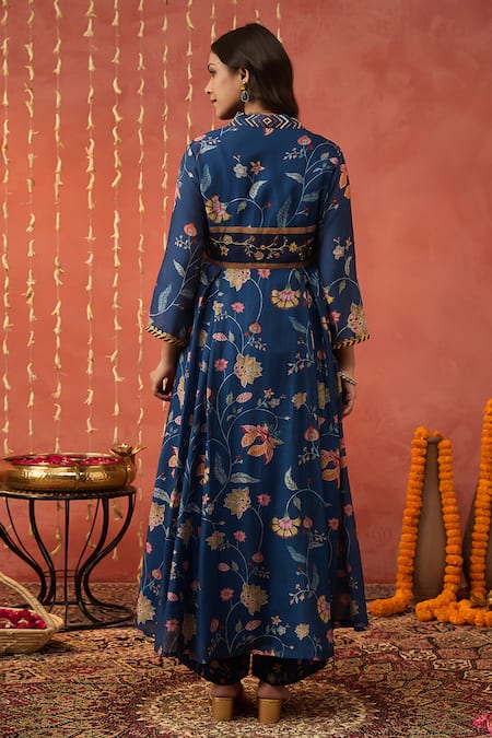 Shop Shivani Bhargava Blue Chanderi, Cotton, Silk Diamonds, Sequins V-neck Embroidered Anarkali Set at Aza Fashions Shop_Shivani Bhargava_Blue Chanderi, Cotton, Silk Diamonds, Sequins V-neck Embroidered Anarkali Set _at_Aza_Fashions