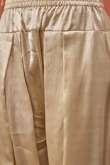 Shop_Shivani Bhargava_Yellow Chanderi, Organza, Mughal Motif Kurta And Dhoti Salwar Set 