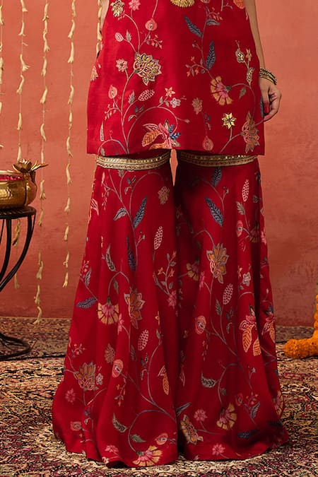 Shivani Bhargava Red Chanderi, Organza Sequins, Zari, Embroidery Round Neck Kurta Sharara Set at Aza Fashions Shivani Bhargava_Red Chanderi, Organza Sequins, Zari, Embroidery Round Neck Kurta Sharara Set _at_Aza_Fashions