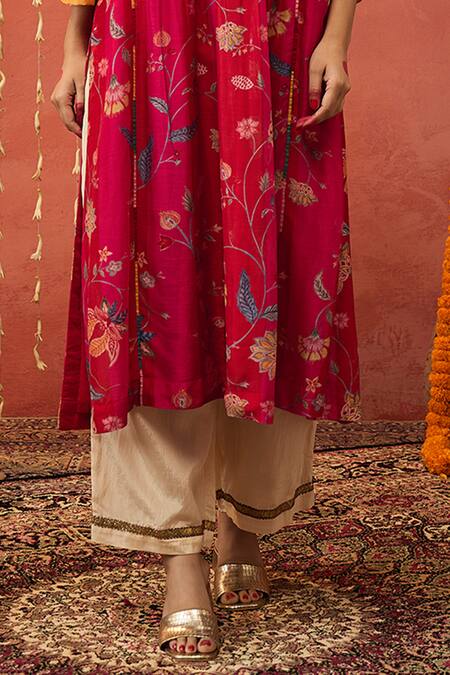 Buy_Shivani Bhargava_Red Chanderi, Cotton, Organza Gota Patti, Zari, Embroidery Kurta Palazzo Set _Online_at_Aza_Fashions