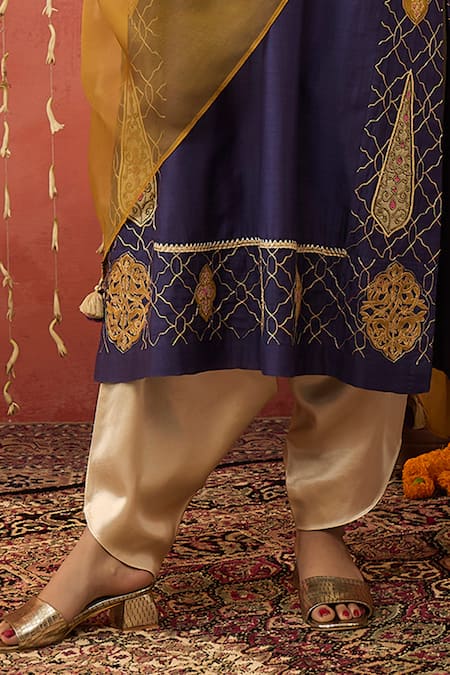 Shivani Bhargava Purple Chanderi, Organza, Bloom Motif Kurta And Dhoti Salwar Set Online at Aza Fashions Shivani Bhargava_Purple Chanderi, Organza, Bloom Motif Kurta And Dhoti Salwar Set _Online_at_Aza_Fashions