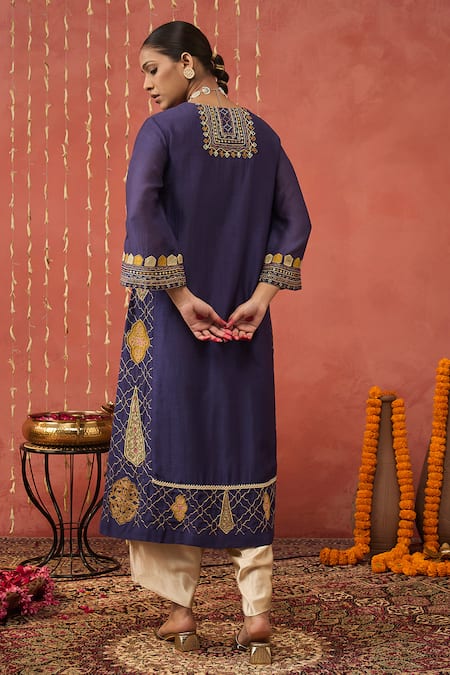 Shop Shivani Bhargava Purple Chanderi, Organza, Bloom Motif Kurta And Dhoti Salwar Set at Aza Fashions Shop_Shivani Bhargava_Purple Chanderi, Organza, Bloom Motif Kurta And Dhoti Salwar Set _at_Aza_Fashions