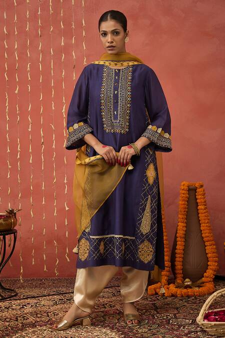 Buy Shivani Bhargava Purple Chanderi, Organza, Bloom Motif Kurta And Dhoti Salwar Set Buy_Shivani Bhargava_Purple Chanderi, Organza, Bloom Motif Kurta And Dhoti Salwar Set