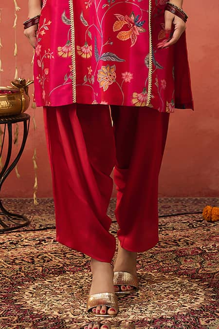 Shop_Shivani Bhargava_Pink Chanderi, Cotton Satin, Cotton, Silk Chintz Print Kurta And Dhoti Salwar Set _Online_at_Aza_Fashions