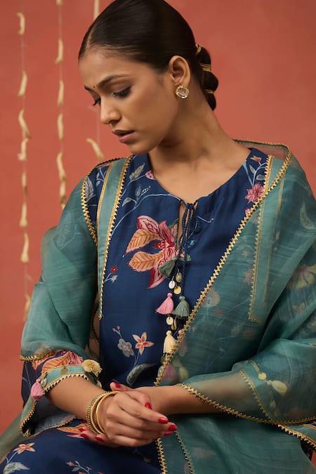 Buy Shivani Bhargava Blue Chanderi, Organza, Cotton, Silk Chintz Print Kurta And Dhoti Salwar Set Online at Aza Fashions Buy_Shivani Bhargava_Blue Chanderi, Organza, Cotton, Silk Chintz Print Kurta And Dhoti Salwar Set _Online_at_Aza_Fashions