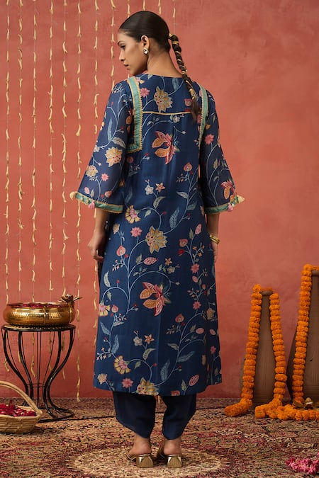 Shop Shivani Bhargava Blue Chanderi, Organza, Cotton, Silk Chintz Print Kurta And Dhoti Salwar Set at Aza Fashions Shop_Shivani Bhargava_Blue Chanderi, Organza, Cotton, Silk Chintz Print Kurta And Dhoti Salwar Set _at_Aza_Fashions